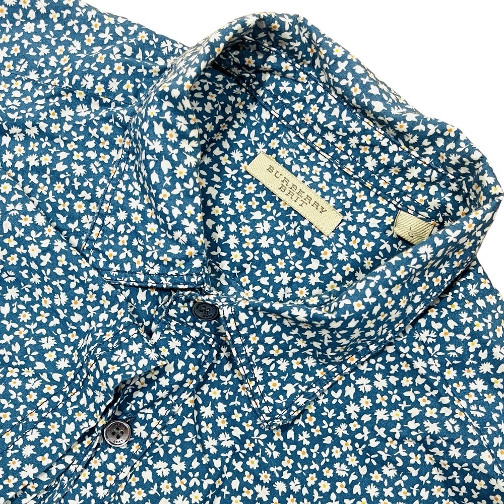 Burberry Brit Short Sleeve Button Up Shirt Mens L Teal Floral Coastal Preppy